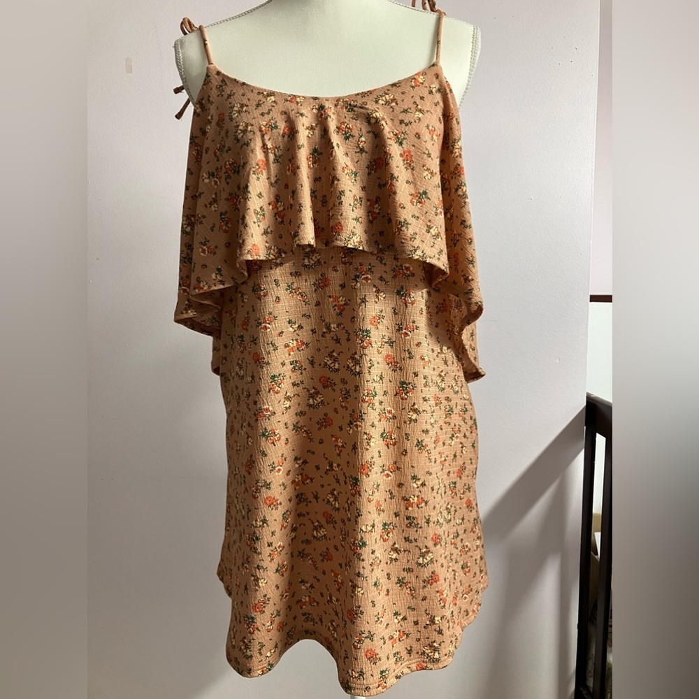Women’s Mini Dress, Size 0, Floral, Pink/Orange, Scoop Back, Sundress, Topshot